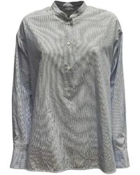 Lis Lareida - Overhemden ,Blauw ,Katoen Gestreepte Blouse Met Opstaande Kraag - Lyst