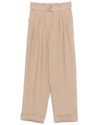 Panicale - Broeken ,Katoen Broek Met Plooien En Riem - Lyst
