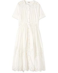 Oltre - Blusenkleid Aus Baumwolle Mit Spitze - Lyst