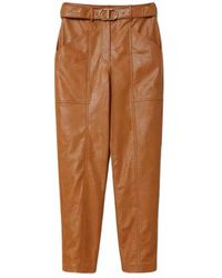 Twinset - Broeken ,Bruin ,Polyester Bruine Leren Broek Met Hoge Taille - Lyst