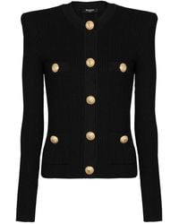 Balmain - Kurzer Cardigan aus Öko-Strick mit goldfarbenen Knöpfen - Lyst