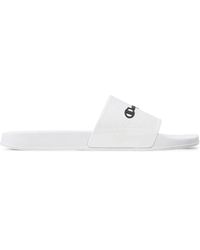 Champion - Weiße slide sandalen mit logo-buchstaben - Lyst