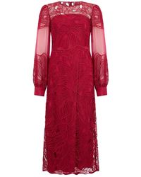 Alberta Ferretti - Kleedjes ,Rood ,Polyester Lange Jurk Met Pofmouwen - Lyst