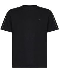 Burberry - Tops ,Zwart ,Katoen Check Trim Katoenen T-Shirt - Lyst
