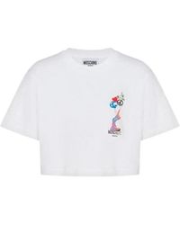 Moschino - Tops ,Wit ,Katoen Gedrukte Katoenen Jersey Cropped Top - Lyst