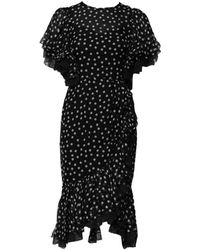 Dolce & Gabbana - Polka Dot Chiffon Jurk Met Kant - Lyst