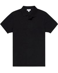 Sunspel - Tops ,Zwart ,Katoen Piqué Polo Met Korte Mouwen - Lyst