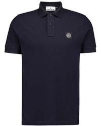 Stone Island - Blauwe Ribkraag T-Shirts En Polos - Lyst