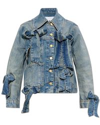 Ganni - Jassen ,Blauw ,Denim Denim Jacket Met Strikken - Lyst