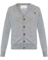 Ami Paris - Truien & Vesten ,Grijs ,Wol De Coeur Extra Fine Wool Cardigan - Lyst