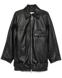 REMAIN Birger Christensen - Schwarze jacke mit reißverschluss und gürtel - Lyst