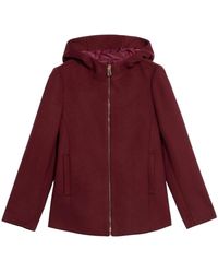 Oltre - Jassen ,Rood ,Polyester Korte Jas Met Capuchon En Rits - Lyst