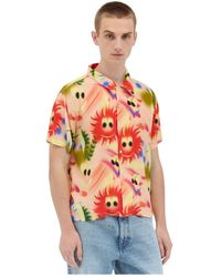 Brain Dead - Overhemden ,Veelkleurig ,Rayon Shirt Met Grafische Print, Korte Mouwen - Lyst