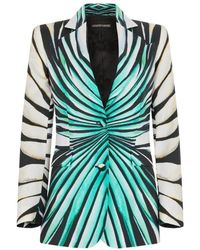Roberto Cavalli - Jassen ,Veelkleurig ,Leer Zijden Ray Of Sea Print Jas - Lyst