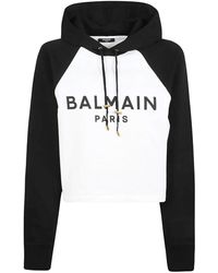 Balmain - Print raglan cropped hoodie - Lyst