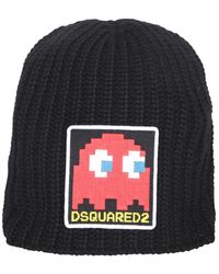DSquared² - Accessoires ,Zwart ,Wol Gebreide Beanie Met Logo Patch - Lyst
