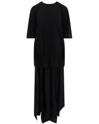 Semicouture - Kleedjes ,Zwart ,Midi Jurk Met Ronde Hals - Lyst