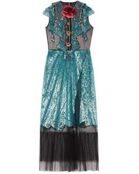 Gucci Runway Geborduurde Tule Jurk - Blauw