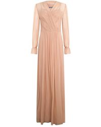 Alberta Ferretti - Kleedjes ,Roze ,Elegante Lange Jurk Met V-Hals - Lyst