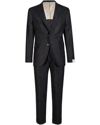Eleventy - Kostuums ,Zwart ,Wol Slim Fit Wol Zijde Linnen Pak - Lyst