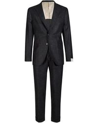 Eleventy - Kostuums ,Zwart ,Wol Slim Fit Wol Zijde Linnen Pak - Lyst