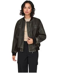 ONLY - Vintage Leren Jas Met Ritsmouw - Lyst