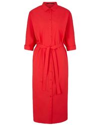 Windsor. - Kleedjes ,Rood ,Leer Rode Poplin Overhemdjurk Met Riem - Lyst