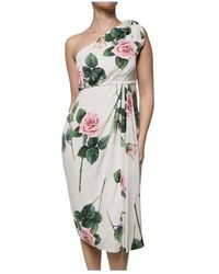 Dolce & Gabbana - Seidenes Ein-Schulter Blumen Midi Kleid - Lyst