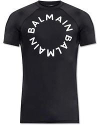 Balmain - Schwarzes swim t-shirt mit logo-print - Lyst