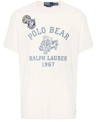 Ralph Lauren - Bedrucktes weißes t-shirt mit logo-patch und polo bear-print - Lyst
