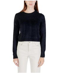 ONLY - Schwarzer Strick Rundhals Pullover - Lyst