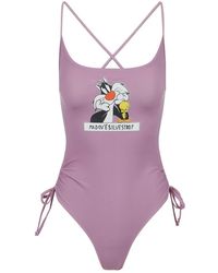 Iceberg - Badmode ,Paars ,Paars Pak Met Looney Tunes-Print Op De Borst - Lyst