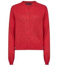 Gucci - Truien & Vesten ,Rood ,Katoen Gg Pointelle Katoen Zijde Vest - Lyst