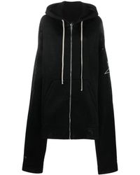 Rick Owens - Schwarzer oversized hoodie mit reißverschluss und besticktem logo - Lyst