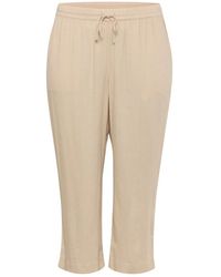 Kaffe - Broeken ,Linnen Veergrijze Cropped Broek Met Elastische Taille - Lyst