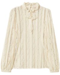 Twinset - Overhemden ,Gestreept Kanten Blouse Met Strik En Hoge Hals - Lyst