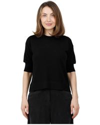 Alpha Studio - Truien & Vesten ,Zwart ,Wol Maglia Girocollo Con Maniche A Giro E Intarsio - Lyst