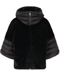 Herno - Jassen ,Zwart ,Satijn Satijn En Lady Alternatieve Bont Cape - Lyst