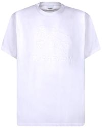 Burberry - Weißes baumwoll-t-shirt mit geprägtem logo - Lyst
