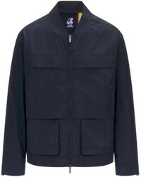 K-Way - Blaue Jacke Mit Kragen Und Taschen - Lyst