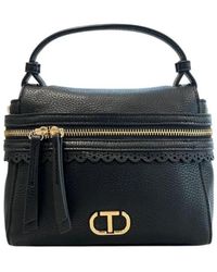 Twinset - Tassen ,Zwart ,Pu Leren Handtas Met Handvatten En Afneembare Schouderriem - Lyst
