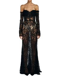 Doris S - Schwarzes Spitzen Langes Kleid Elegant Verführerisch - Lyst