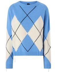 Pinko - Truien & Vesten ,Blauw ,Wol Berna Pull Argyle Traforato - Lyst