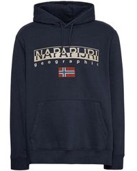 Napapijri - Hoodies & Sweatvesten ,Blauw ,Katoen Blauwe Hoodie Met Lange Mouwen Van Katoen - Lyst