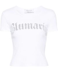 Blumarine - Weiße gerippte t-shirt mit strass-logo - Lyst
