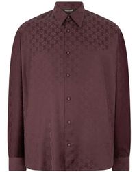 Roberto Cavalli - Overhemden ,Paars ,Monogram Zijde-Blend Shirt Met Diamant Motief - Lyst