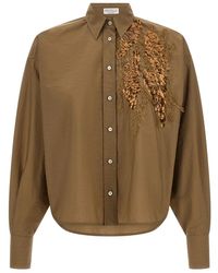 Brunello Cucinelli - Techno Katoen Poplin Shirt Met Schitterende Zeebodem Borduurwerk - Lyst