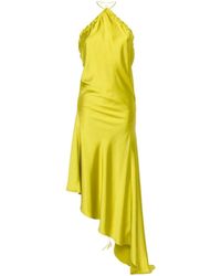 The Attico - Vestido amarillo de satén con cuello halter y detalles fruncidos - Lyst