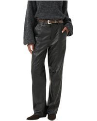 Gestuz - Broeken ,Zwart ,Zwarte Leren Straight-Leg Broek - Lyst