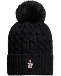Moncler - Accessoires ,Zwart ,Wol Wollen Muts Met Pompon - Lyst